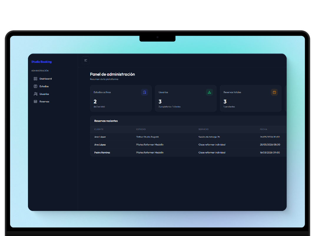 StudioBooking application preview